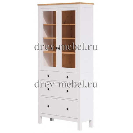 Шкаф-витрина двухдверная IKEA Style 3 ящика, цвет – белый, светло-коричневый